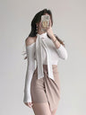 Elegant Tie-neck Fitted Long-sleeved T-shirt