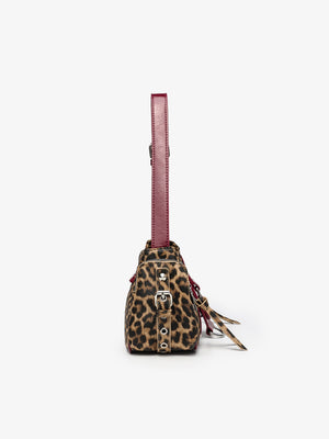 Stylish Leopard Print Edgy Biker Studded Shoulder Bag