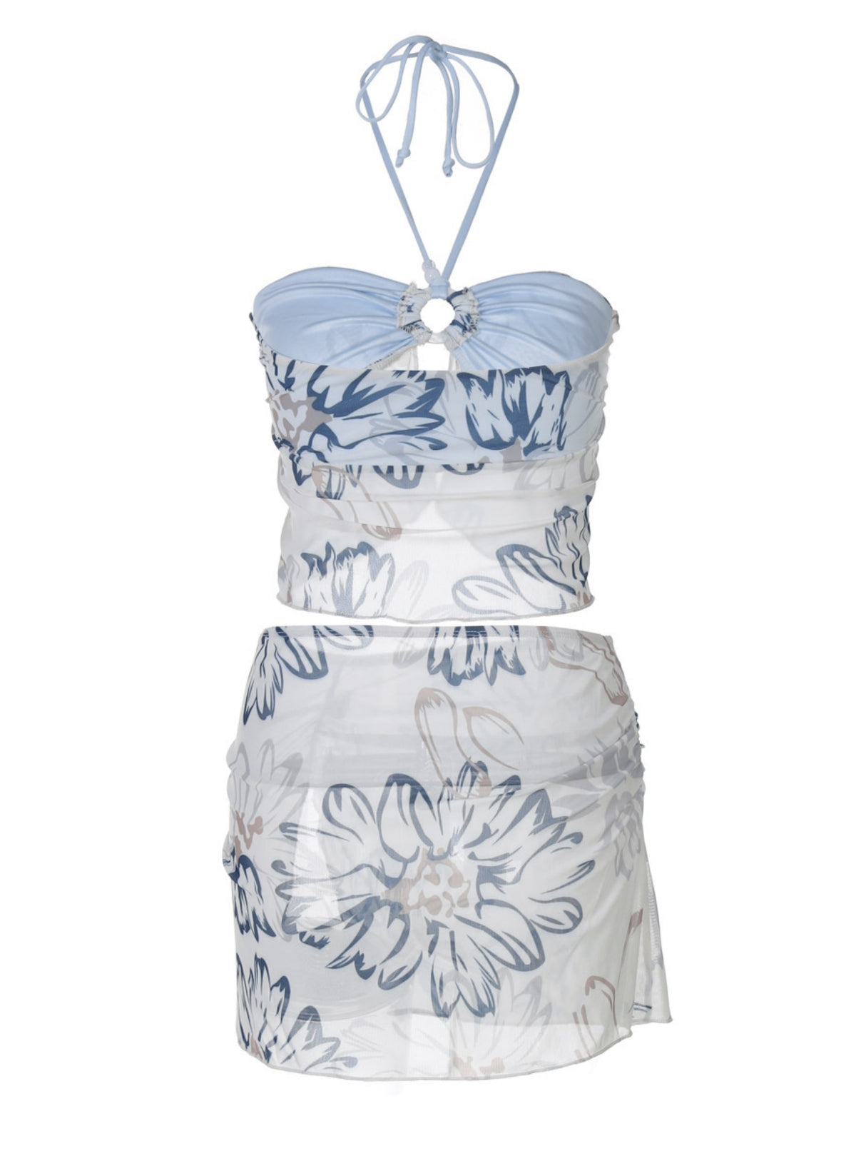 Printed Navel Exposed Halter-neck Mini Skirt 2-piece Sets