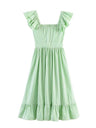 Square Collar Ruffle Button Slit Big Swing Sweet Maxi Dresses