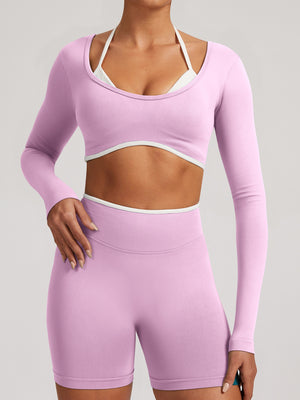 Seamless Faux Two-Piece Exercise And Fitness Yoga Long-sleeved Top