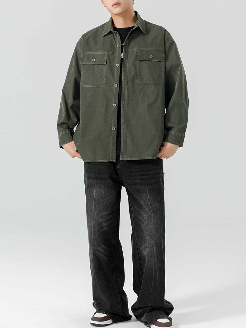 Washed Distressed Work Clothes Shirts Coat