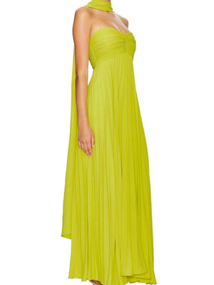 Liber Summer Women's Pleated Solid Color Tube top Maxi Dresses
