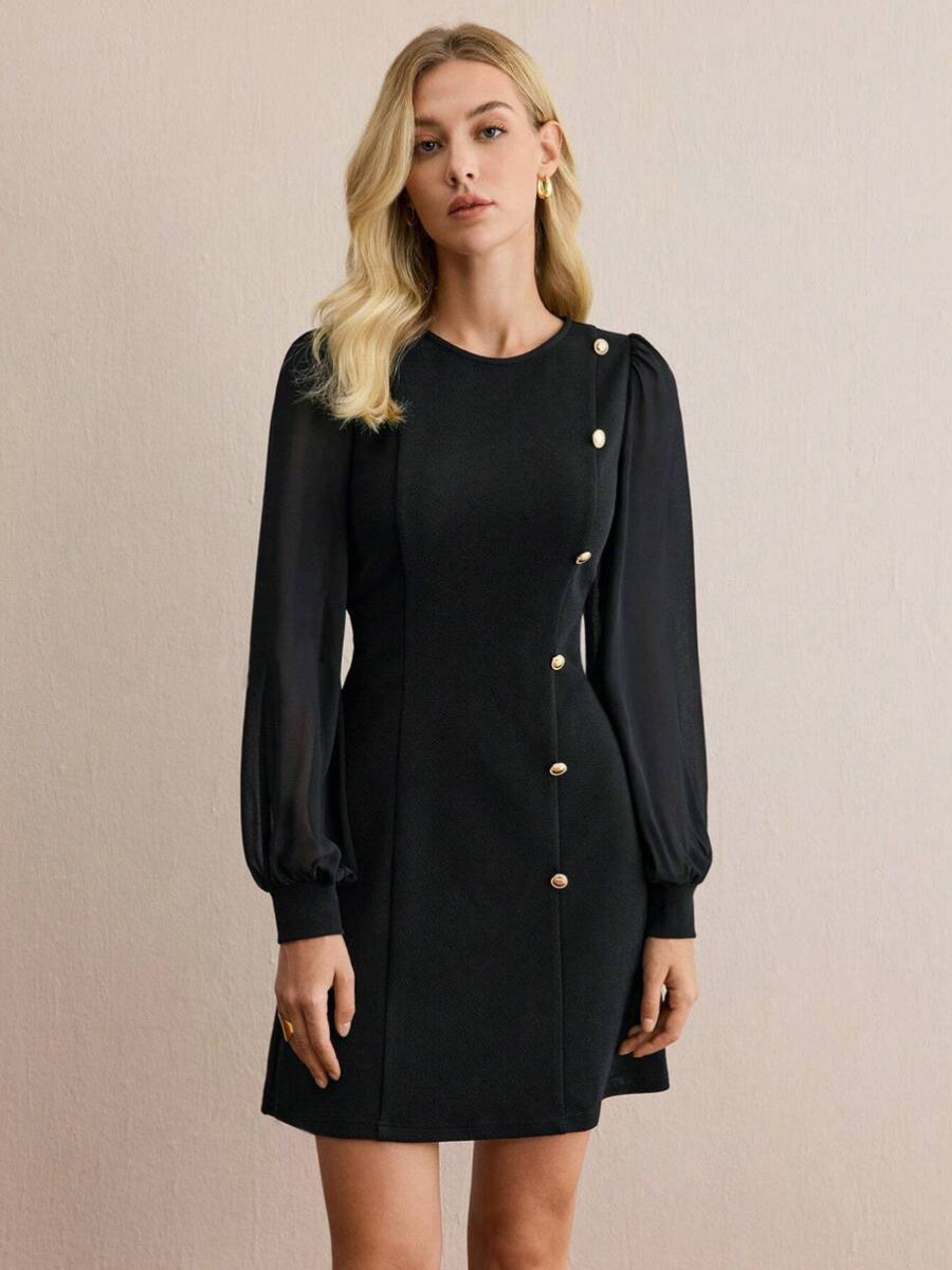 Buttons Solid Color Mini&Short Dresses