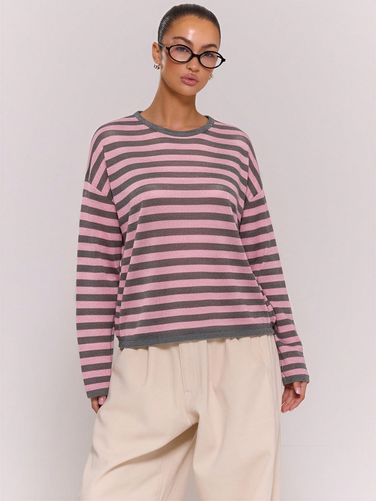 Linen-Blend Relaxed Striped Knit Top