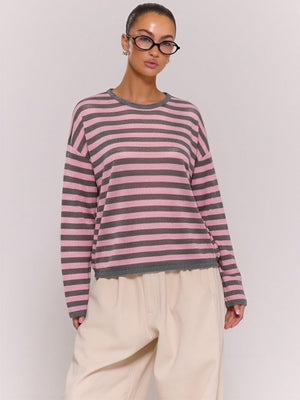 Linen-Blend Relaxed Striped Knit Top
