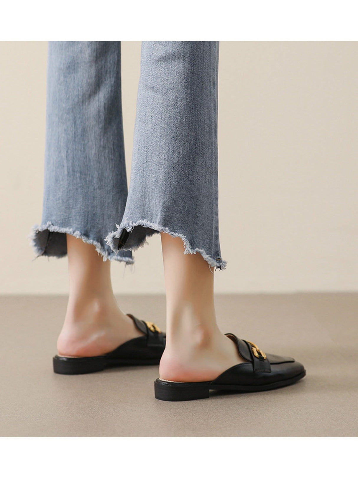 Liber Spring and Autumn Metal Buckle Holster Ladies Flat Shoes