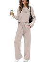 Long-sleeved Round Neck Top And Casual Elastic Waist Wide-leg Pants Two-piece Set