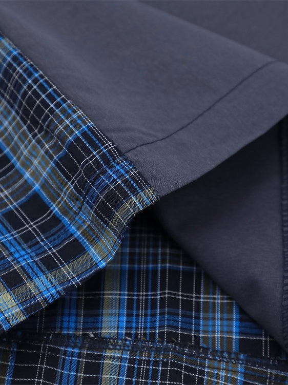 Color-blocked Patchwork Plaid Letter Printed Hip Hop Shirts