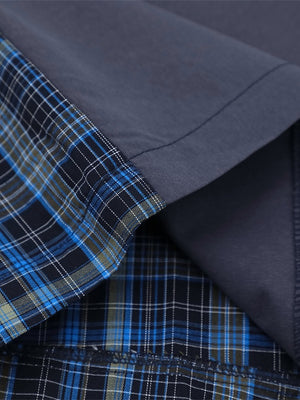 Color-blocked Patchwork Plaid Letter Printed Hip Hop Shirts