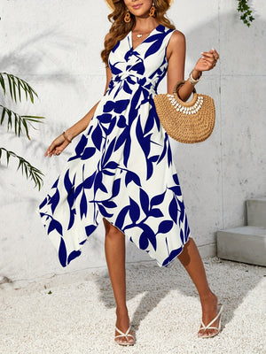 Irregular Printed Waist Midi Dresses