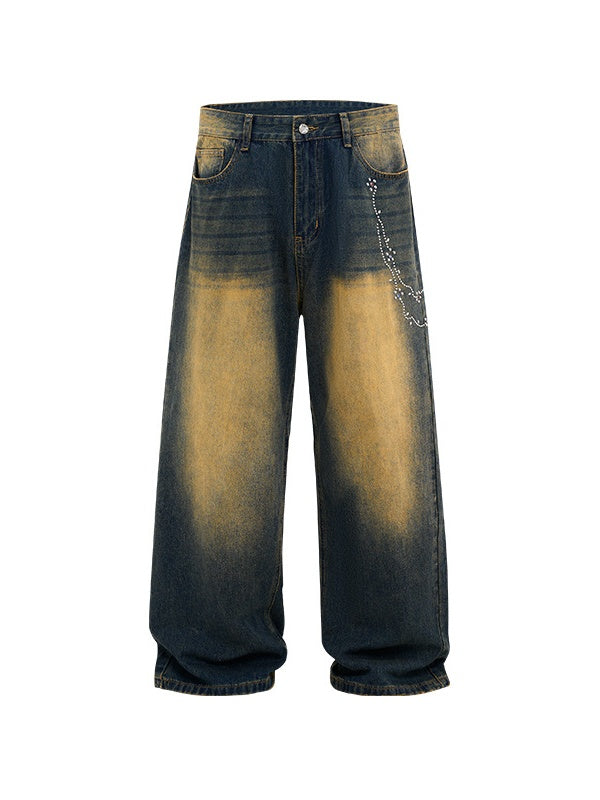 Retro Distressed Diamond Chain Jeans