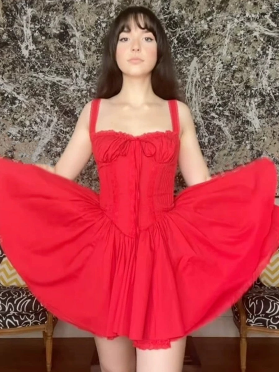 Trim Lace Bandage Big Swing Dating Mini&Short Dresses