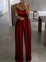 Wide-leg Pants Camisoles Waist Metallic Color Jumpsuits