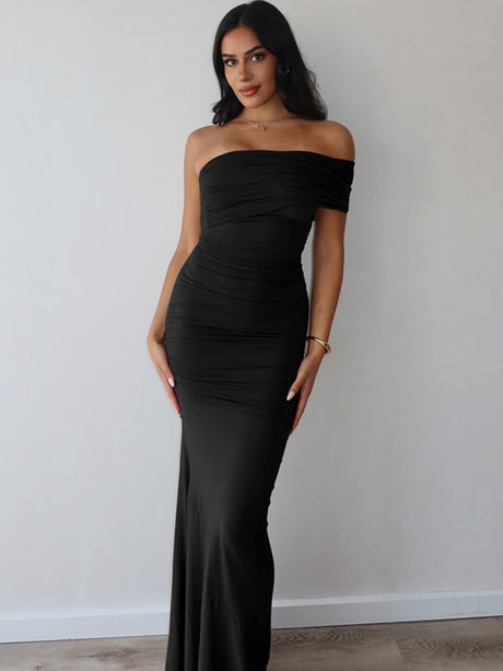 Slit Off-shoulder Hip-hugging Formal Dress Maxi Dresses