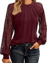 Lace Perspective Round Neck Long Sleeve T-shirts