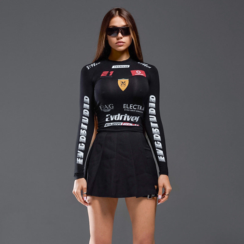Street Style Cool Biker Style Letter Print Top