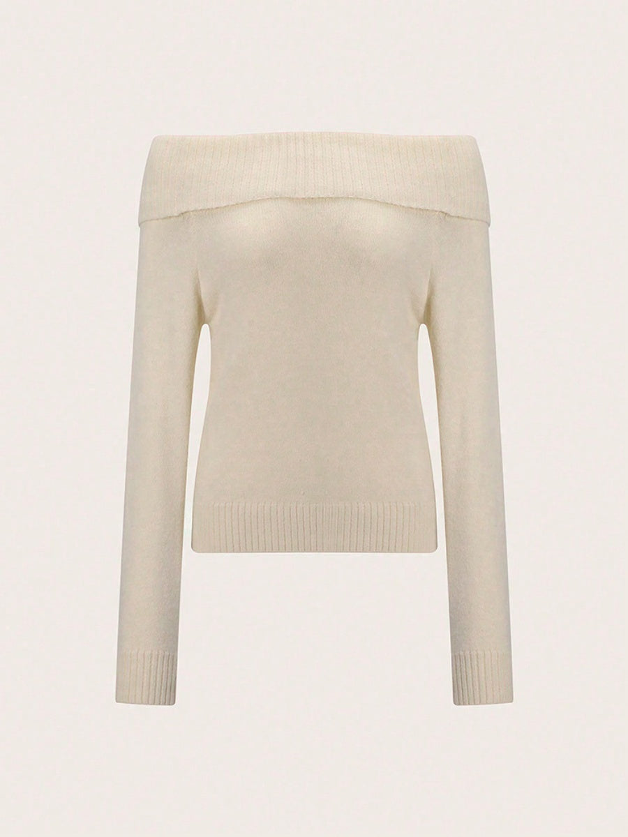 Liber Autumn women's knitted off-shoulder one-shoulder pullover mesh see-through top