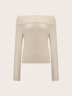 Liber Autumn women's knitted off-shoulder one-shoulder pullover mesh see-through top