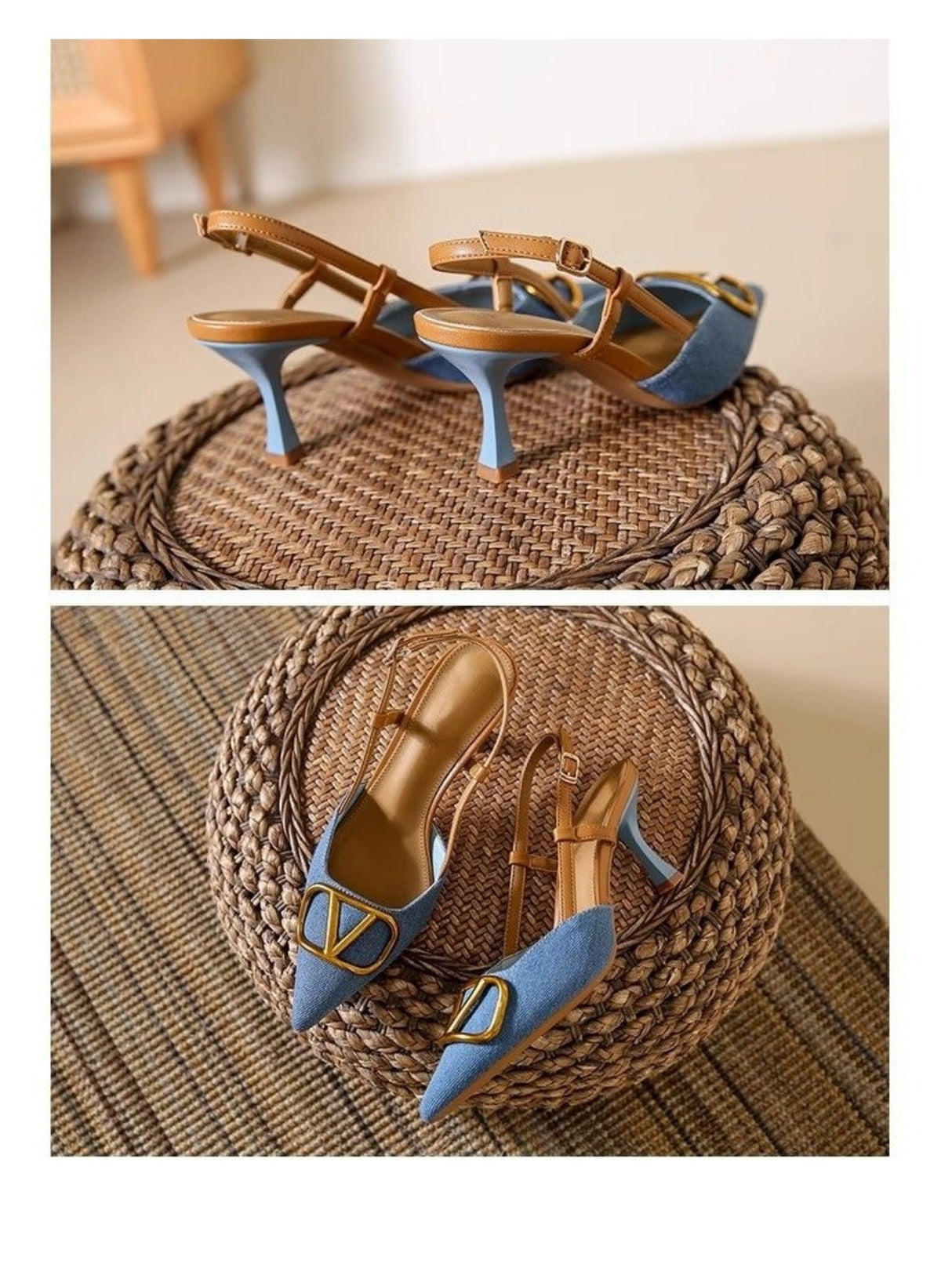 Liber Spring and Autumn Denim Metal Buckle Women's High Heels