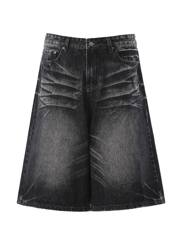 Cat Whiskers Distressed Gradient Denim Five Points Loose-fit Shorts