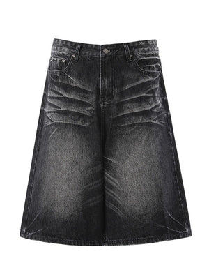 Cat Whiskers Distressed Gradient Denim Five Points Loose-fit Shorts