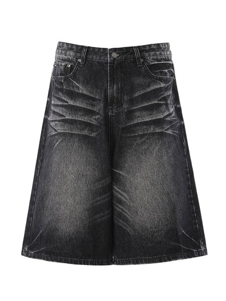 Cat Whiskers Distressed Gradient Denim Five Points Loose-fit Shorts