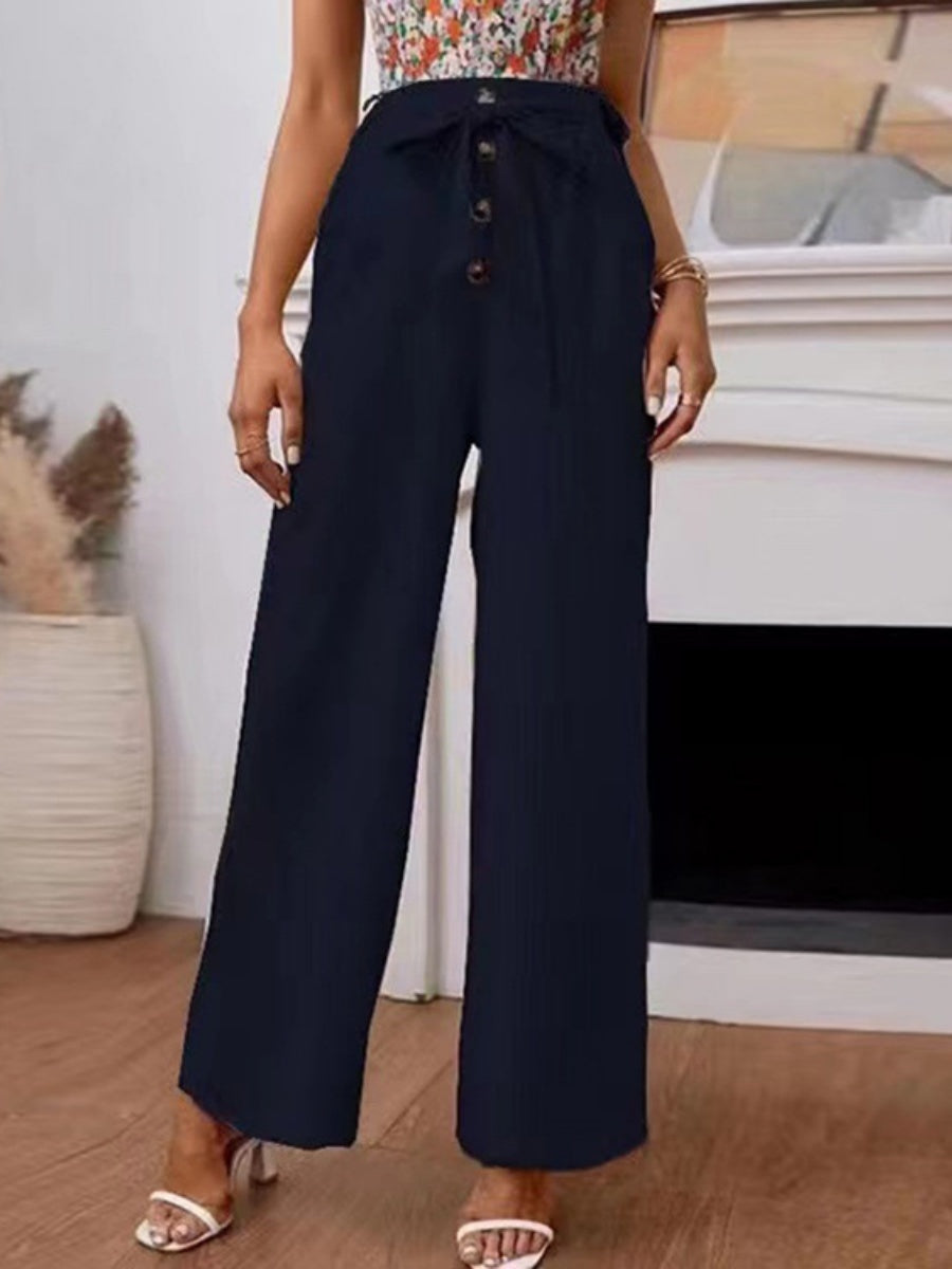 Basic Belt Cotton And Linen Tight Loose Leisure Wide-leg Trousers