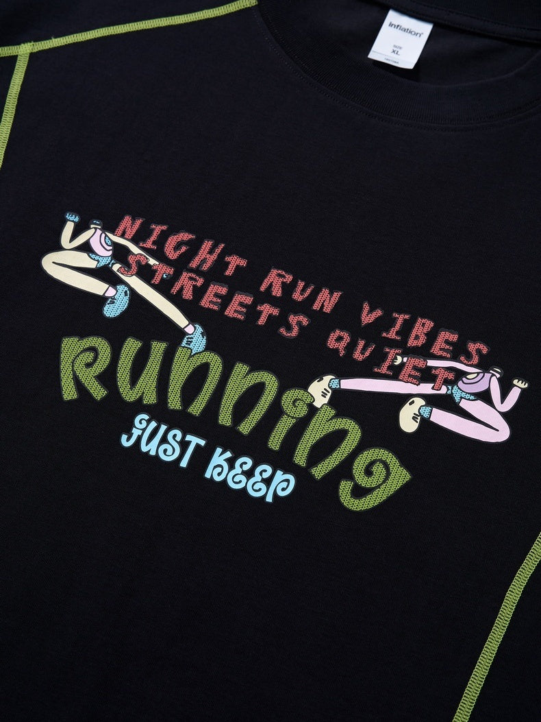 Suede Imitation Embroidery Printed Color-blocked T-shirts