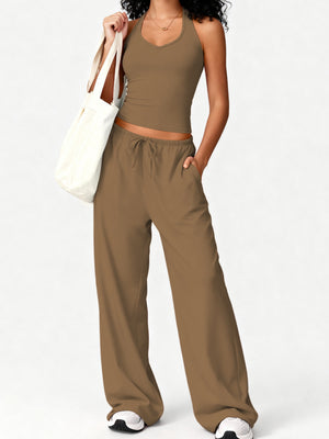 Quick-drying Halter Top Bodycon Trousers Exercise Yoga 2-piece Sets