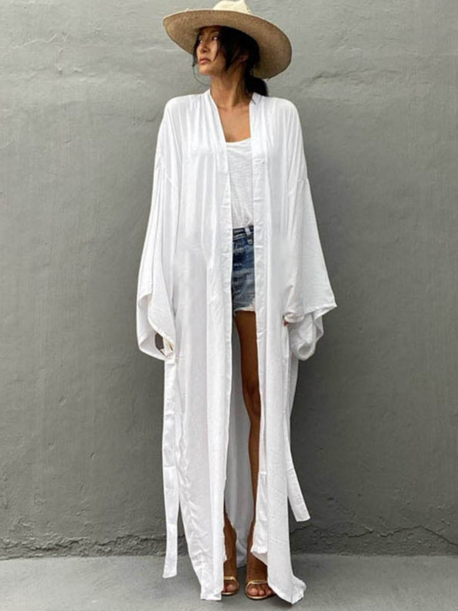 Loose-fitting Long Cardigan For Beach, Sun Protection, Beach Vacation, Bikini Cover-up, Swimwear Outerwear