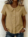 Cotton And Linen Short-sleeved Peter Pan Collar T-shirt