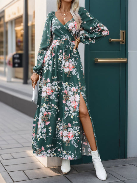 Slit Flowers Maxi Dresses