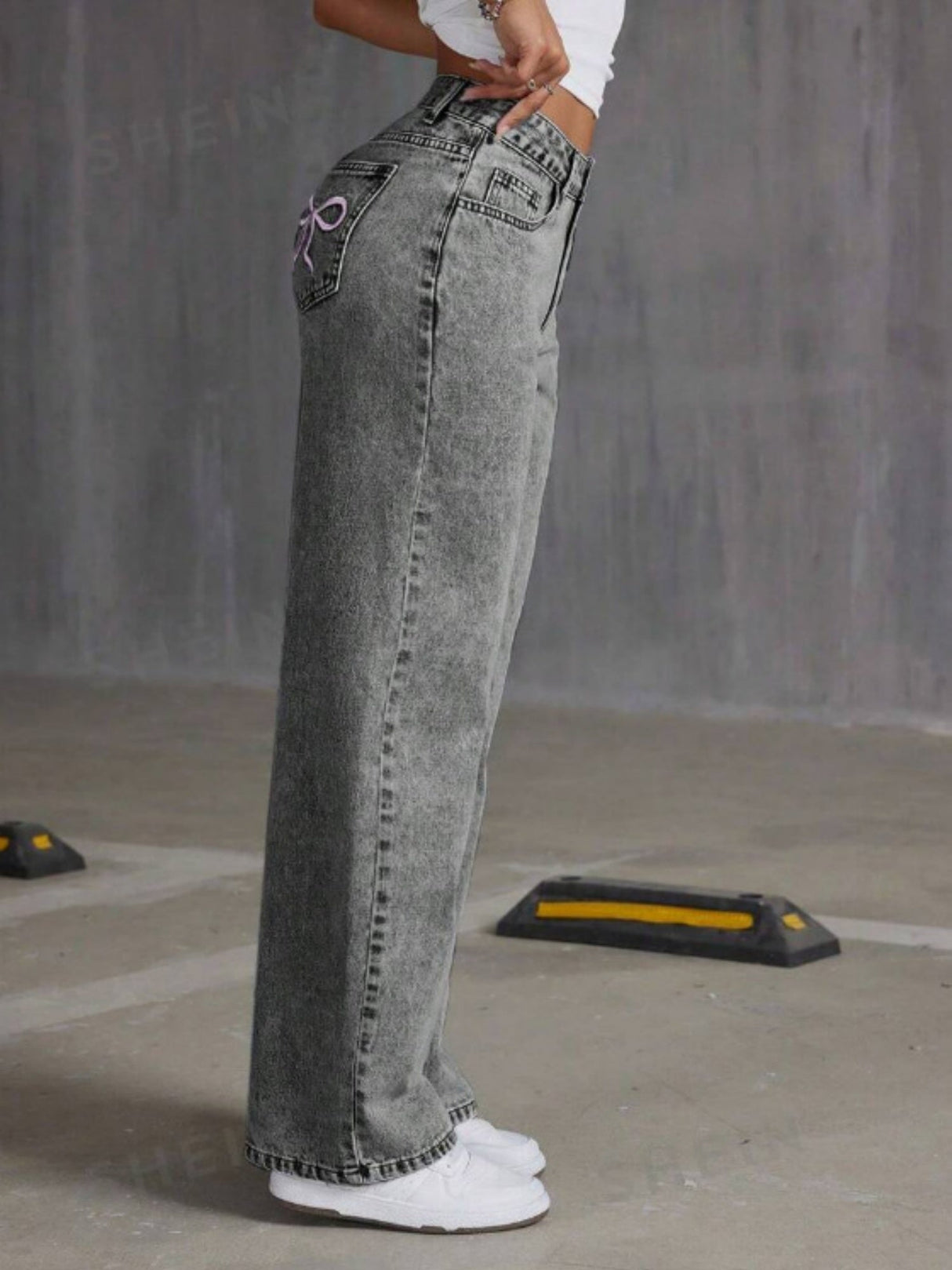 Y2k Bow Embroidery High-waisted Straight Leg Jeans