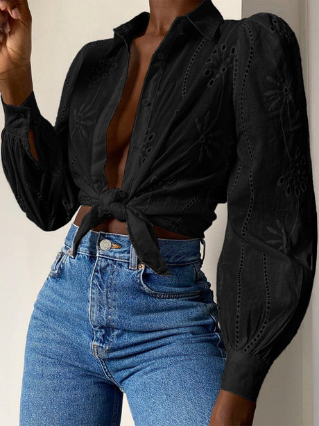 Openwork Flowers Long Sleeves Cardigan Shirts