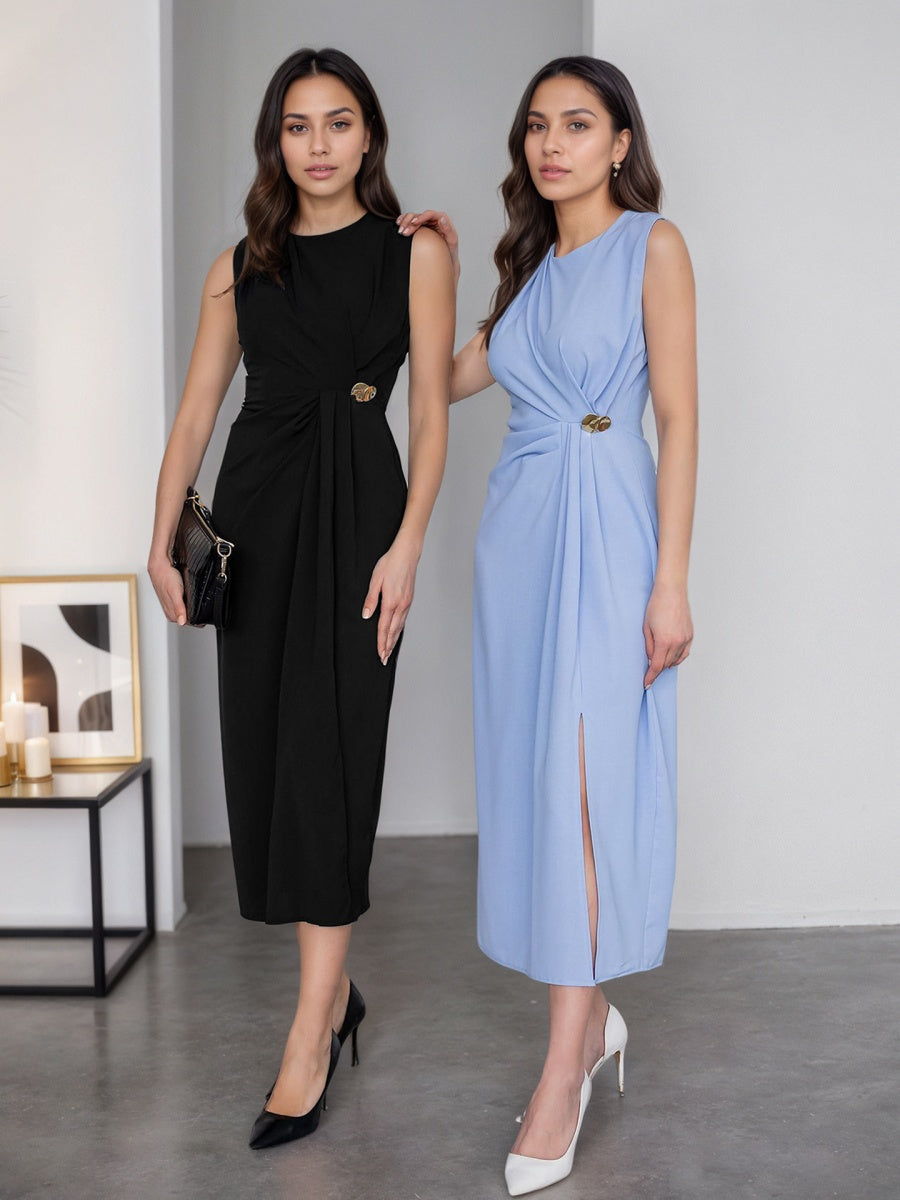 Slits Sleeveless Commuting Midi Dresses