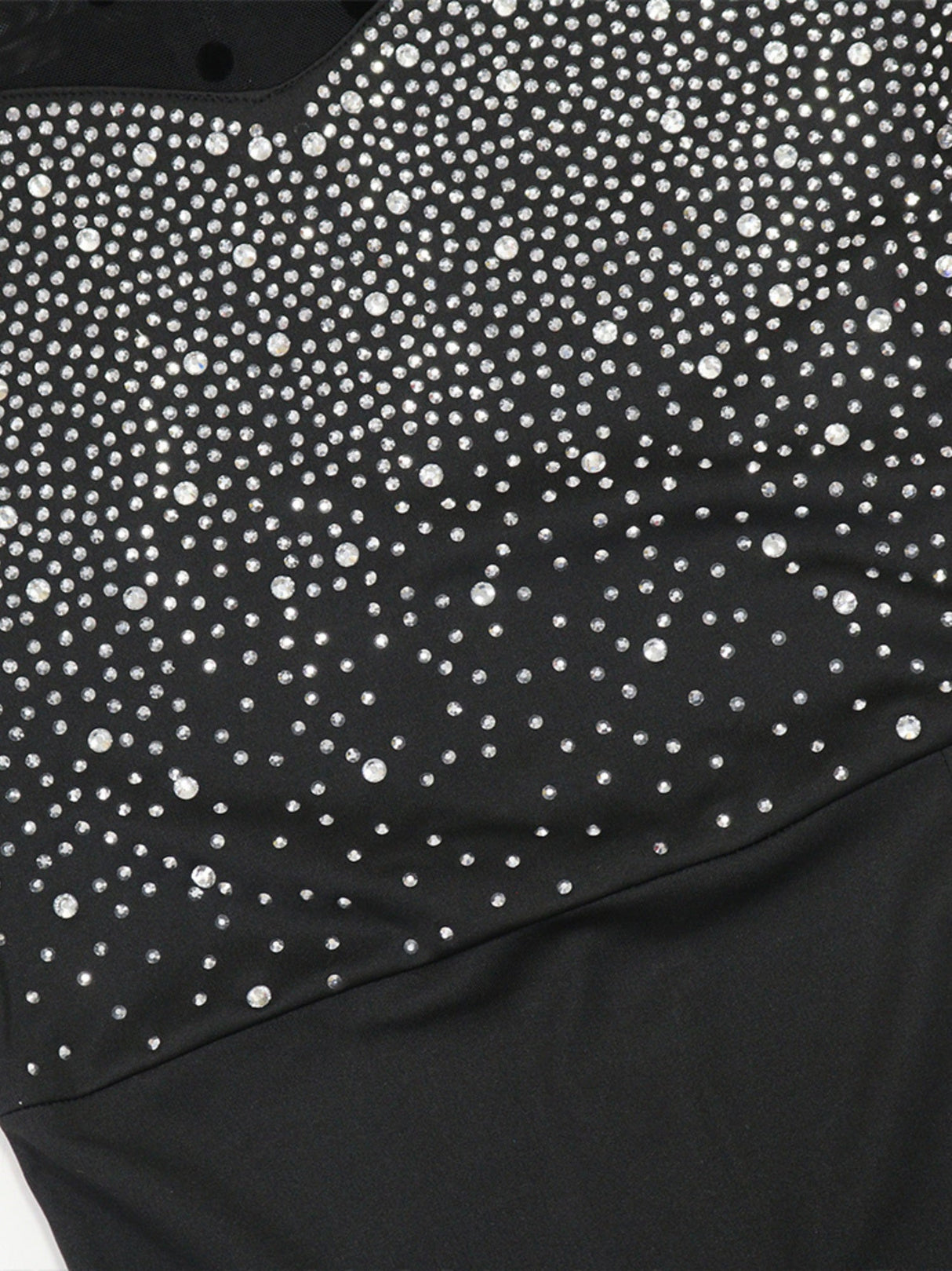 Robe maxi brillante de soirée à manches longues en résille ornée de strass thermocollants, fendue et cintrée à la taille