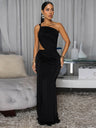 Ribbon Pleated One Shoulder Backless Maxi Dresses