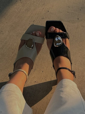 BIUCILI Original Design "Slow Time" French Minimalist Flat Lace-up Open-toe Low-heeled Sandals For Women