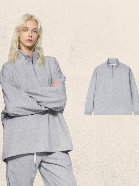 Half Zipper Stand Collar Rough Edge Splicing Sweatshirts&Hoodies Straight-leg Trousers Set