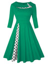Christmas Polka Dots Splicing Retro Lapel Three-quarter Sleeves Midi Dresses
