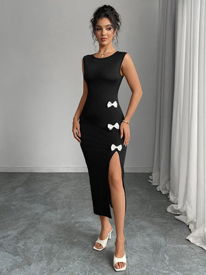 Bow Slit Sleeveless Maxi Dresses