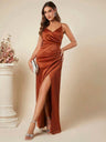 Satin Suspenders Pleated Maxi Dresses