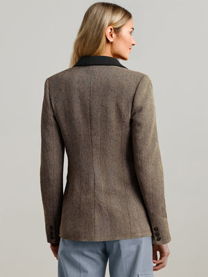 Herringbone Fabric Flower Brooch Commuting Women's Blazers