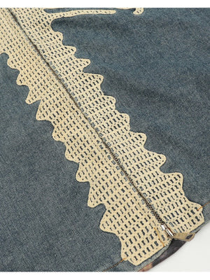 Old Skeleton Denim Shirt Washing Embroidery Knitted Cardigan Jacket
