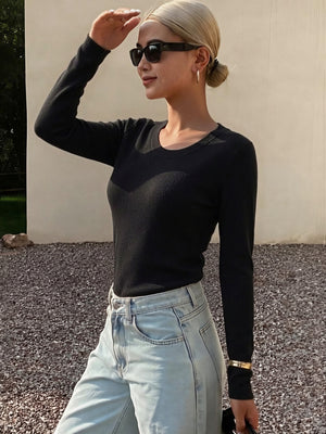 100% Wool Crew Neck Long-Sleeve Sweater
