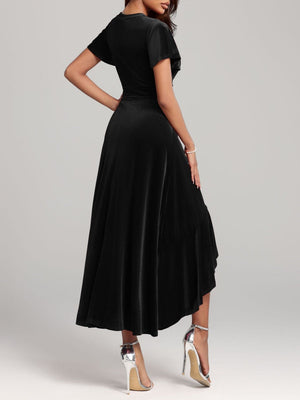 Large Velvet V-neck Flying Sleeves Irregular Hem Long Dress