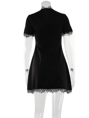 Lace Trim Hollow Out Waist Shaping Mini&Short Dresses