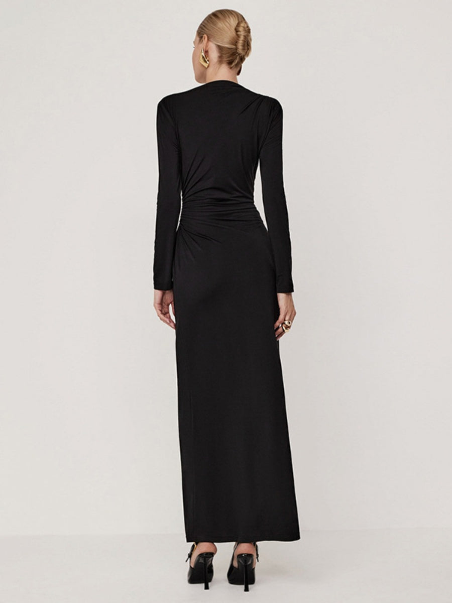 Hip-wrapped Long-sleeved Twisted Long Dress