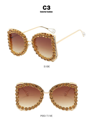 Rhinestone Full-rimmed Irregular Sunglasses